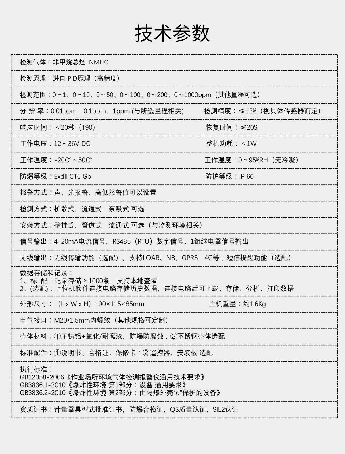 固定分體式非甲烷總烴檢測儀